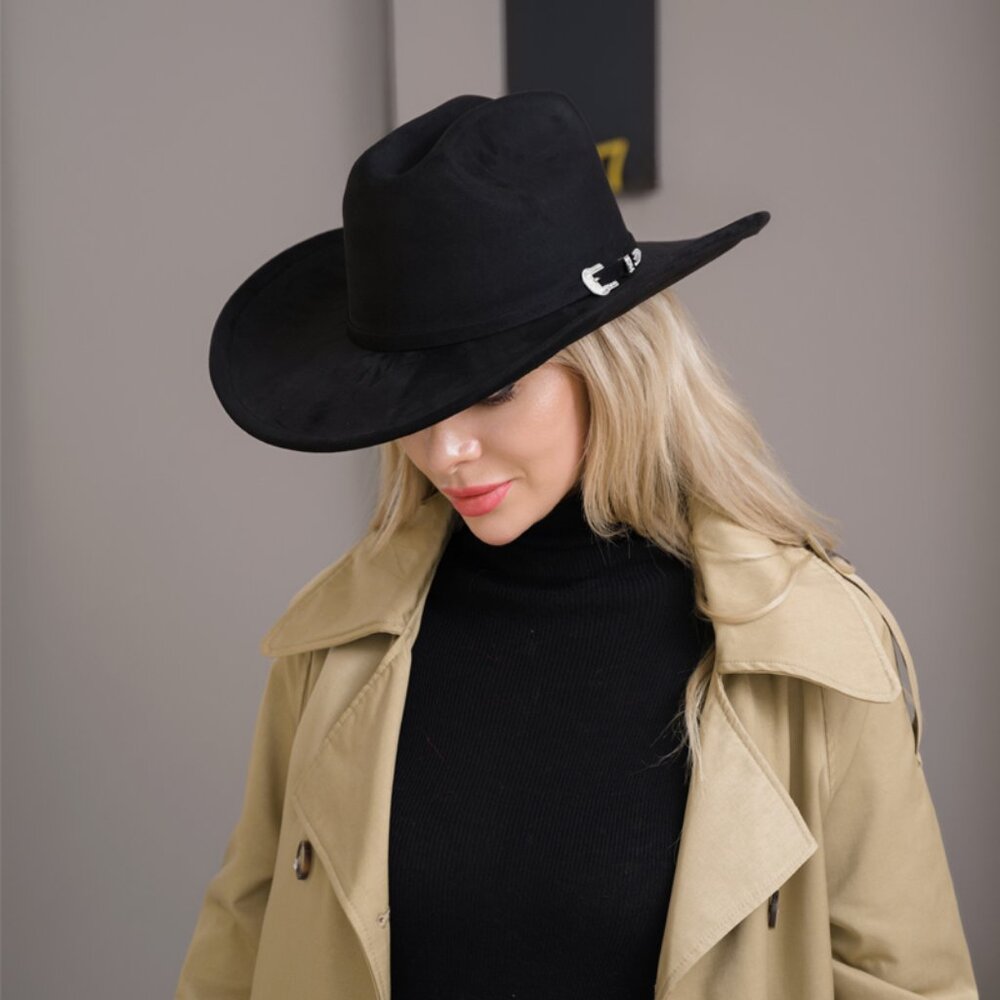 Women’s Black Cowboy Hat Sueded with Silver Belt Band